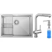 CECIPA MAX Spoelbak Keuken 60X44CM - Spoelbakken Keuken Met Keukenkraan met Uittrekbare Uitloop en Zeepdispenser 300ML - Enkele spoelbak - Gootsteen van roestvrij staal - Incl. Sifon en Afvoerzeefje