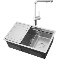 CECIPA MAX Spoelbak Keuken 70x44CM - Multifunctionele Spoelbak Met Uittrekbare Uitloop Keukenkraan - 2 Spoelbakken Keuken Met Snijplank - Spoelbakken met afdruip - RVS Gootsteen