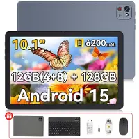 Cubot Tablet - TAB 65 - 12GB RAM 128GB ROM - 10,1 inch - Android 15 - 6200 mAh - Wi-Fi Dual Band - GPS - Met Toetsenbord(QWERTY), Beschermhoes, Muis - Grijs