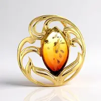 Cavill - Zilveren Hanger met 0,7 ct Zonsopgang Baltische Barnsteen - 925 Sterling Zilver Goud Verguld - Marquise Cabochon - Elegant Sieraad 17x16 mm
