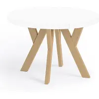 Dekori.Interiors Ronde uitschuifbare eettafel wit PERO 80/130 cm, natuurlijk beuken – loftstijl, Scandinavisch