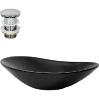 LuxeBath Wastafel incl. afvoerset zonder overloop 63x36x15,5 cm Zwart keramiek ML-Design