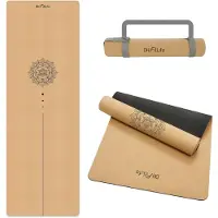 DH FitLife Kurken Yogamat - Antislip van Natuurlijk Rubber, Direct Klaar voor Gebruik, Gemakkelijk te Reinigen, Fitness- en Pilatesmat (Lotus Flow)