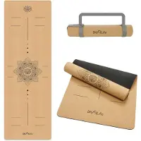 DH FitLife Kurken Yogamat - Antislip van Natuurlijk Rubber, Direct Klaar voor Gebruik, Gemakkelijk te Reinigen, Fitness- en Pilatesmat (Alignment Balance)