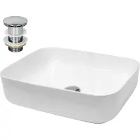 LuxeBath wastafel, opzetwastafel, rechthoekig, 50,5x39,5x13,5 cm, wit, van keramiek, inclusief afvoerputje zonder overloop