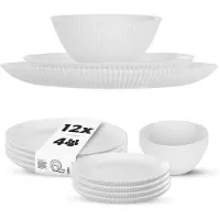 Kadax Serviesset voor 4 personen, 12-delig, wit servies van opaalglas, inclusief soepkommen, dinerborden en dessertborden, vaatwasmachinebestendig (wit)