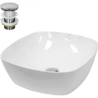 LuxeBath Wastafel rond 405x405x140 mm, wit, keramiek - incl. afvoergarnituur zonder overloop