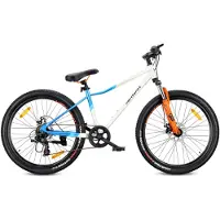 INNE VERDANT CALIX Mountainbike 26", MTB-fiets voor dames en heren, fiets 6 inch - vering, schijfremmen, 7 versnellingen - Wit-Blauw-Oranje