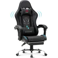 COLAMY lederen gamingstoel met uitschuifbare voetsteun, gamingstoel met hoge rugleuning, lendensteun en hoofdsteun, videogame-computerstoel voor volwassenen en tieners