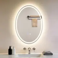 ZMH Spiegellamp LED, ovaal badspiegel, verlichting voor de badkamer, 50x70 cm, wandspiegel, badkamer, touchschakelaar, 3000K-6500K, dimbare lichtspiegel