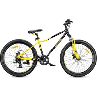 INNE VERDANT CALIX Mountainbike 26", MTB-fiets voor dames en heren, fiets 6 inch - vering, schijfremmen, 7 versnellingen - Zwart-Geel