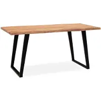 Wohnling Bureau, 140x80x76 cm, acacia massief hout / metaal, computerbureau met boomrand, bureau voor thuiswerken, kantoorbureau, massief met U-vormige poten in zwart, houten bureau