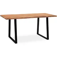 Wohnling bureau 140x80x76 cm acacia massief hout / metaal computertafel boomrand, thuiskantoor kantoortafel massief met trapeziumvormige poten in zwart, houten tafel laptoptafelstudie