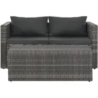 vidaXL Loungeset met kussens 6-delig poly rattan grijs