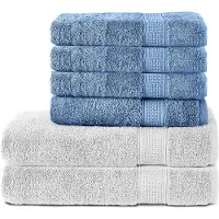 Komfortec Handdoekenset 4x handdoek 50x100 cm en 2x badhanddoek 70x140 cm - 100% Katoen - Lichtblauw&Wit