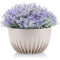 HowHomely Stripped ECO Coffee - Bloempot - Latte - Met binnenpot - Lichtgewicht - Duurzaam composiet