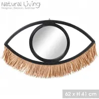 Natural Living "" Spiegel ILANA van zwart rotan met raffia franjes 62 x H41 cm