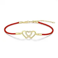 New Bling 9NB-1707 – Zilveren macramé armband rood – Hartjes – Goudkleurig/Rood – 925 zilver – Verstelbaar 16+2 cm