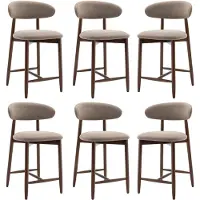 COLAMY Barkrukken set van 6 - keukenbarstoelen met rugleuning - Barstoel houten poten - camelkleurig
