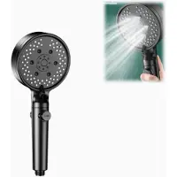 Sanorum 1 stuk - douchekop - 6 standen - Power Boost - One-Touch-schakelaar - Hoog debiet - Geschikt voor badkamers in woningen - Doucheaccessoires - Zwart