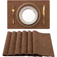 Sanorum 6 stuks - Placemats - Linnen placemats - Placemats in westerse stijl - Tafelmatten - Stof - Wasbaar - Geschikt voor gebruik binnen en buiten - Tafeldecoratie in rustieke stijl - 30 x 45 cm - bruin