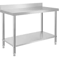 ACXIN RVS Werktafel Met Achterrand 120X60X85 Cm Verstelbare Poten Extra Grote Onderste Opbergruimte
