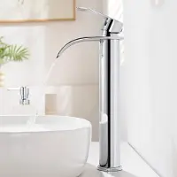 Auralum Max CECIPA MAX Wastafelkraan - Hoge Uitloop Watervalkraan - Chroom Badkamerkraan - Waterbesparend - Badkamer Kraan - RVS - Koud en Warm - Mengkraan - Zilver