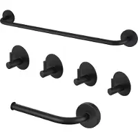 Auralum Max Badkamer Handdoekenrek - Accessoires set - Handdoekenrek - Toiletrolhouder - Handdoekhaakjes - Zonder Boren - Set van 6 - Zwart