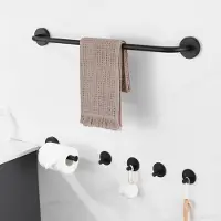 Auralum Max - Badkamer Accessoires Set - RVS - Handdoekrek - Toiletrolhouder - Handdoekhaakjes - Niet Boren - Set van 6 - Zwart