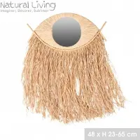Natural Living "" Spiegel van bamboe met raffia franjes 48 x H23‑65 cm
