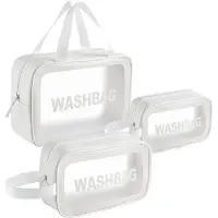 JeiibrZui Transparante toilettassen - Toilettasjes - Geschikt voor cosmetica en toiletartikelen - Set van 3 - Wit voor op reis en in de badkamer