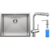 Auralum Max Spoelbak voor keuken 55x44cm - Spoelbak Keuken Met Keukenkraan met Uittrekbare Uitloop en Zeepdispenser 300ML - Spoelbakken met sifon en overloopset - Enkele spoelbakken RVS