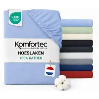 Komfortec Jersey Stretch Hoeslaken 140x200 cm - 23cm Matrasdikte- Rondom Elastiek - 100% Katoen - Lichtblauw