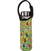 Goebel Drinkfles James Rizzi - "Birds on a Love Wire" met edelstalen deksel in individueel gedessineerde hoes van neopreen