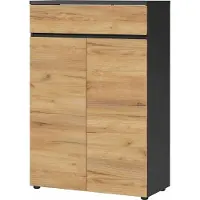 Huisenthuis.nl Lage dichte kantoorkast RIO Eiken - Grafiet - Breedte 80 cm - Hoogte 120 cm - Diepte 40 cm - Met lades - Met planken - Met openslaande deuren