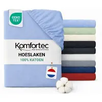 Komfortec Jersey Stretch Hoeslaken 160x200 cm - 23cm Matrasdikte- Rondom Elastiek - 100% Katoen - Lichtblauw