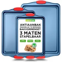 Nutrichef Bakvorm 3-delige set , Antiaanbak Bakvormen set - PFOA-, PFOS-, PTFE-vrij Koolstofstaal Bakblikken met Hittebestendige Siliconen Handgrepen- Ovenbestendig tot 230°C