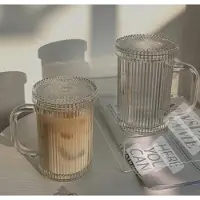 Bavary Theeglazen, koffiekopjes met handvat, deksel, klassieke verticale strepen, glazen bekers voor latte macchiato, cappuccino, thee, ijs, melk, warme en koude dranken