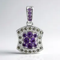 Cavill - Zilveren Hanger 925 Sterling Zilver - 0,768 ct Amethist & 0,18 ct Marcasiet - Elegant Paars Rond - 24x14 mm
