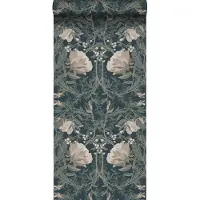 ESTAhome behang vintage bloemen in art nouveau stijl donkerblauw - 53 cm x 10.05 m - 139421