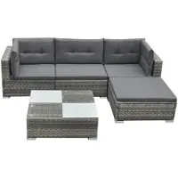 vidaXL 5-delige loungeset voor de tuin met kussens, van polyrotan, grijs