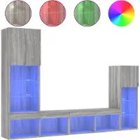 vidaXL 4-delige wandmeubelset met LED-verlichting, grijs Sonoma, houtfineer