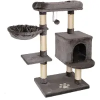 Lionto Kattenboom , 93 cm hoog, met hol, ligplaats, speelbal en sisalstengels, compact model, donkergrijs