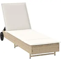 vidaXL Ligbed met wielen en kussen poly rattan beige