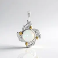 Cavill - Zilveren hanger met Welo-opaal 0 844 ct - 925 Sterling zilver met 14K gouden granulaat - Ronde cabochon Ethiopisch - Elegant en uniek sieraad