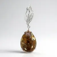 Cavill - Zilveren Hanger - 925 Sterling Zilver - Dinosaurus Kwarts Peervormige Cabochon 11 12 ct - 6 Zirkonia - Elegante Natuurlijke Edelsteen