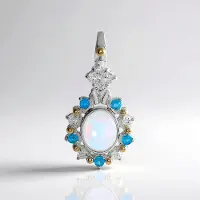 Cavill - Zilveren Hanger 925 Sterling Zilver met Welo Opaal 1 582 ct, Blauwe Zirkonia & Neonblauwe Apatiet - Ovaal Cabochon Edelsteen Sieraad