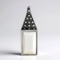 Cavill - Zilveren Hanger met Parelmoer Baguette 11,5x7 mm en 0,06 ct Marcasiet - 925 Sterling Zilver - Elegante Tijdloze Dameshanger - Glanzend Zilver