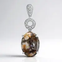 Cavill - Zilveren Hanger met 10,15 ct Ovale Dinosaurus Kwarts - 925 Sterling Zilver - Witte Topaas Pavé 0,063 ct - Luxe Elegante Hanger