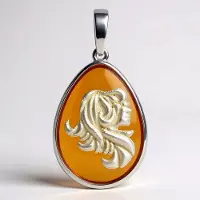 Cavill - Zilveren hanger 925 Sterling zilver met Baltische barnsteen 3 25 ct - Peervormige cabochon hanger - Elegant Maagd symbool astrologie sieraad